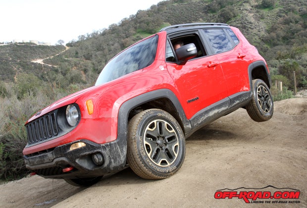 We spent time both on road and off at the Renegade introduction. Here, we took the Renegade through an off-road course at the Hollister Hills SVRA. In spite of the fact that it is a small SUV platform, we were surprised how much clearance the Trailhawk version had on the trails. 