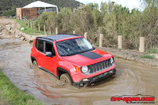 Jeep says the Trailhawk version can ford water up to 19 inches deep at 5 mph. Our little mud hole certainly seemed close to that deep, if not more.