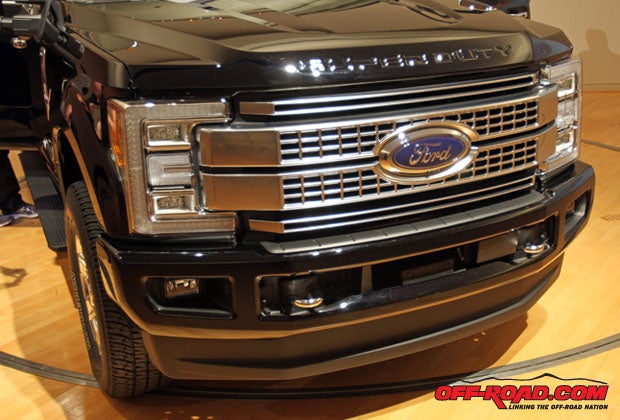 The front end gets a facelift for 2017, along with new LED lighting and Super Duty stamping into the aluminum hood. 