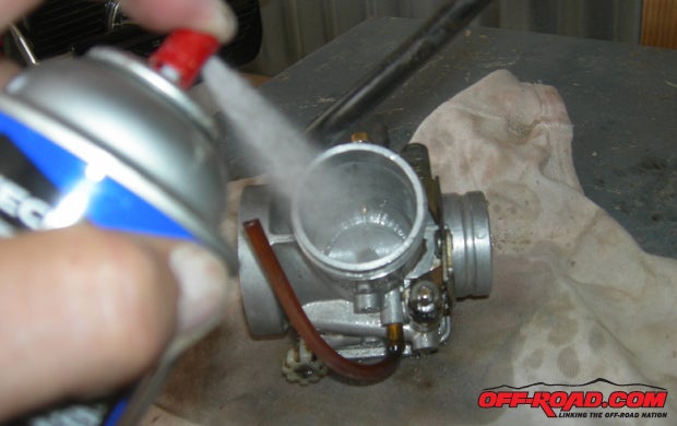 One final blast of contact cleaner was used on the completed carburetor.
