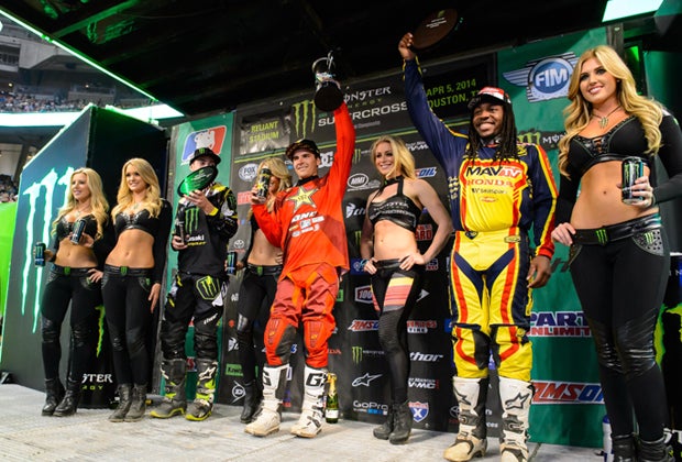 Jason Anderson (middle) earned the win, Dean Wilson (left) finished in second, while Malcolm Stewart (right) finished in third.