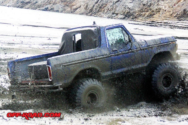 Gil Lopez playing in the mud with his Ford Bronco, rockin 42-inch Pit Bulls on 1-ton axles.  Gil and his family are old friends from the Canyon.