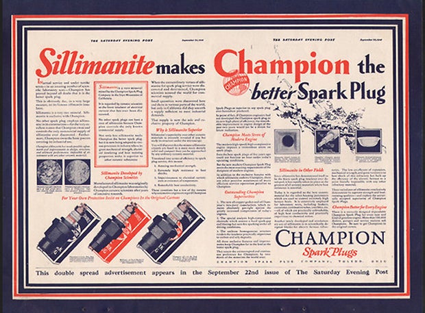 Champion Spark Plugs advertisement from 1928.