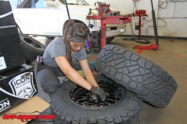 The final touch before the wheels are mounted is to install the center cap on the Icon Alloys. 