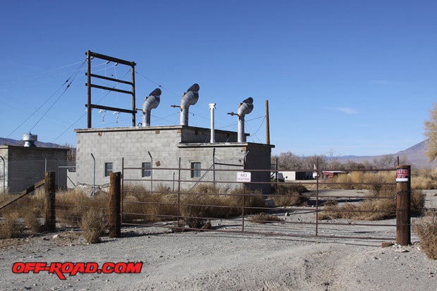 The hydroelectric power plant at the southeast corner of the White Mountain Ranch was built to power the Champion Mine operation. Its also where the pavement hits the dirt--at least it used to.