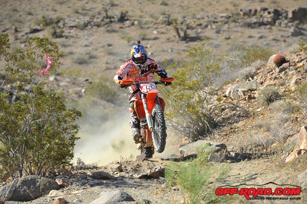 Early leader Ivan Ramirez was unable to repeat his round-one win (which, coincidentally, was his first-ever National triumph). Wind blew away a number of course markings, so the lead pack constantly shuffled order, but taking at ATV-only alternate resulted in a penalty for the FMF/KTM rider and he was eventually DQed. KTM is expected to lodge an appeal with the AMA so the results will be unofficial until that is resolved.
