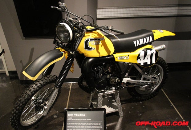The brother duo of Kent and Scott Pfieffer piloted this 1981 Yamaha YZ250 to a number of victories in 1981  enough to earn them the overall motorcycle points championship. They won their class at the Mexicali 250 and Baja 500 and finished second overall at the Baja 1000 that year. 