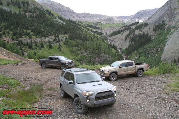 Our trio of rigs for Drive to the Summit: a Tacoma TRD Off-Road model, Tundra TRD Pro and 4Runner TRD Pro.