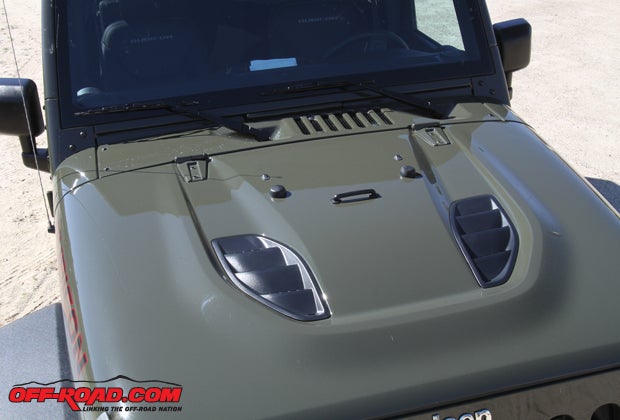 The Rubicon Hard Rock features the Power Dome hood with vented slots to improve airflow to the 285-hp Pentastar V6 engine. 