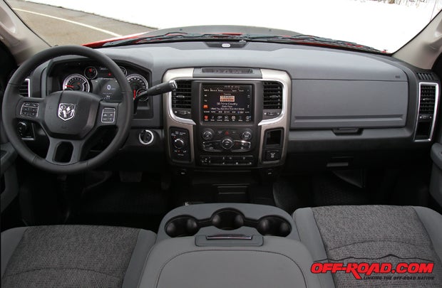 The interior of the Power Wagon offers all 4x4 controls easily within reach, while navigation and A/C controls are nicely laid out on the center stack.