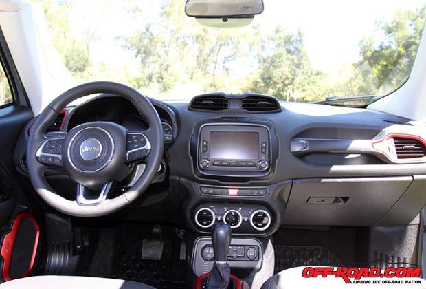Inside, more unique styling cues are found on the Trailhawk Renegade, such as anodized speaker casings with the Jeep grille incorporated into the design. 