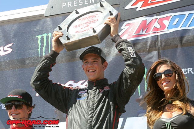 Jerett Brooks celebrates his second podium of the weekend, but this time, he's on top. 