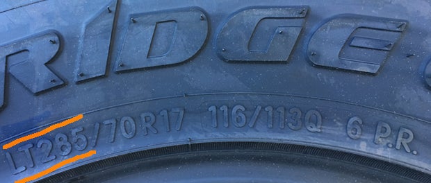 Light Truck Tire Size Comparison Chart