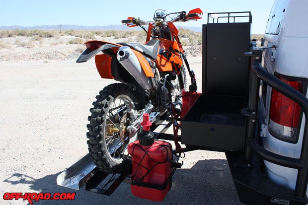 Our Joe Hauler setup offers a lot of usuable space for storage in addition to the ability to carry our dirt bike. 