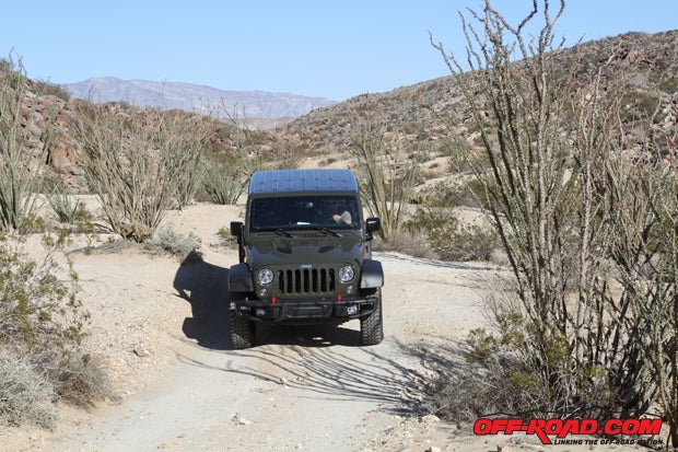 Whether driving on windy country roads or navigating Octotillo-filled trails, the suspension on the Wrangler Rubicon Hard Rock feels great in every situation. 