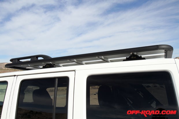 The AEV roof rack is just one of the additional parts not found on the standard JK 350 package.