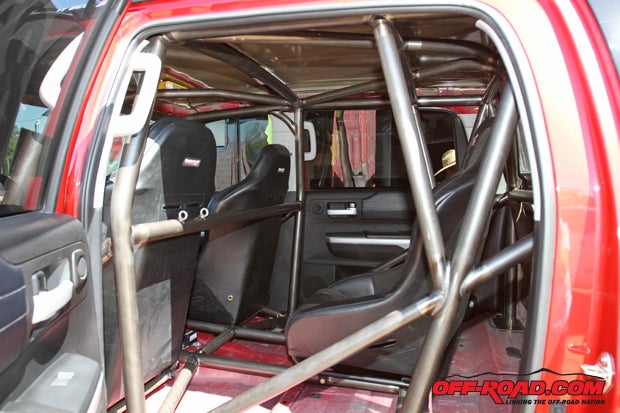 The Tundra TRD Pro racetruck is fully caged and features a jump seat in the back seat. 