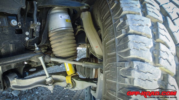 Bilstein monotube shocks sit in the middle of the Ram Rebel's air suspension housings that are featured on all four corners of the truck.