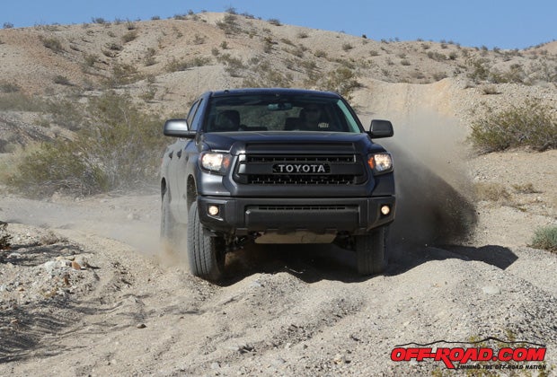 The 60mm Bilstein remote-reservoir shocks on the Tundra TRD Pro make it the most impressive truck off the highway.