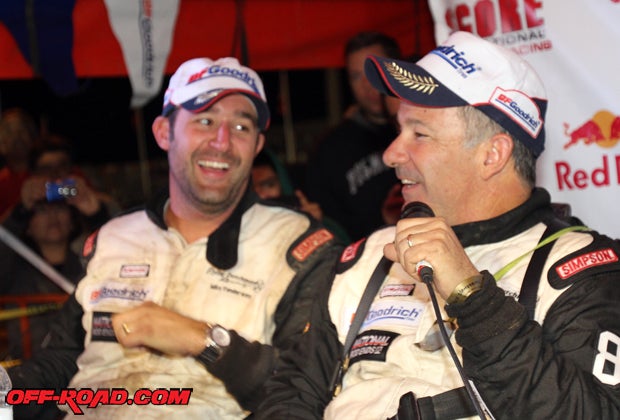 Nick (right) and brother co-driver Mike Vanderwey share a laugh after earning second place at the 2011 Baja 1000. 