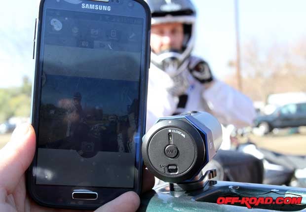 Pairing the Air Pro 2 to our device allows us to check out the angle of the camera from our phone before hitting the track  its hard to show the video due to the glare on the phones screen, but you get the idea. 